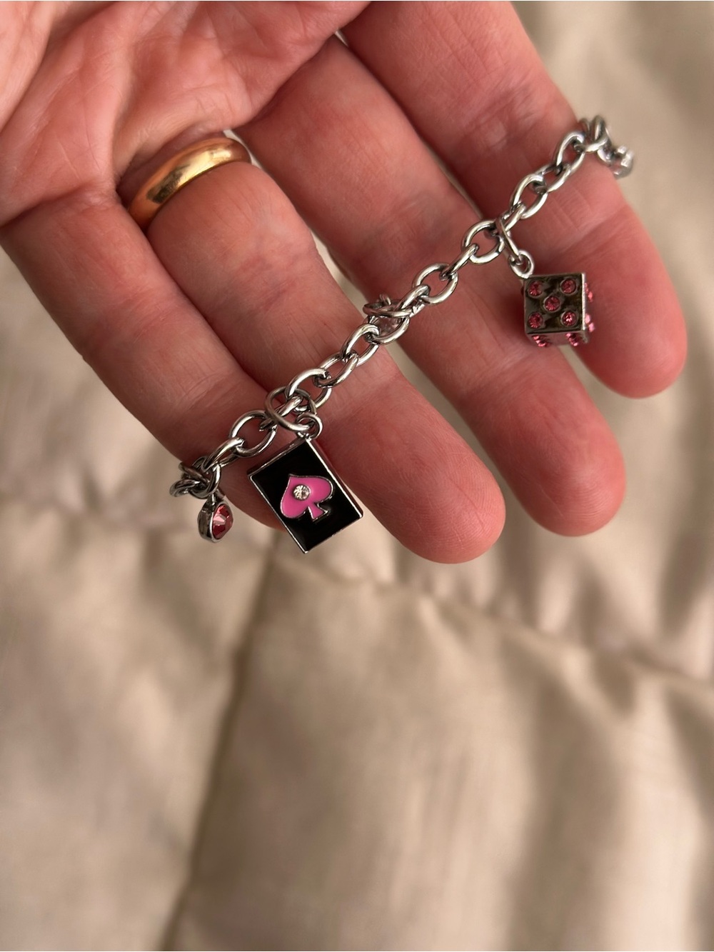 Las Vegas Charm Chain Bracelet with Pink Casino Chip Charm